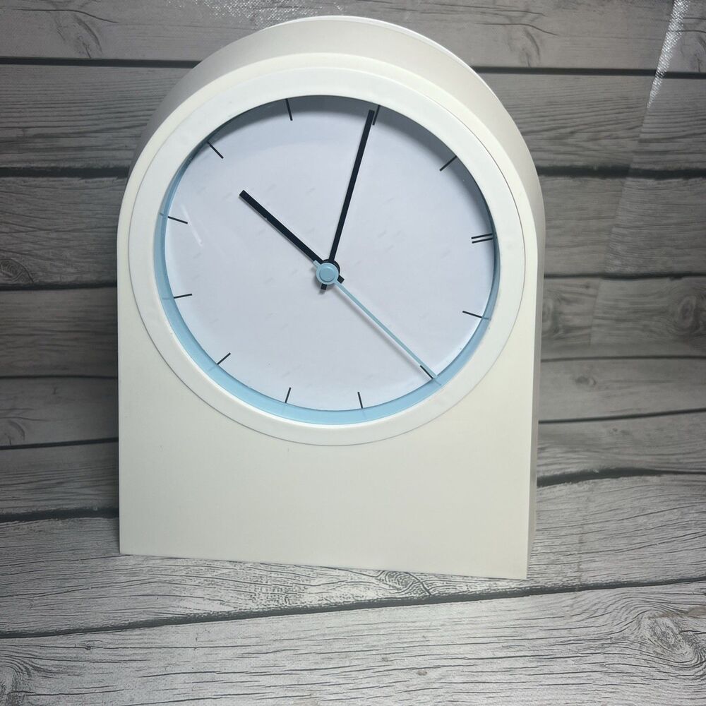 Vintage Ikea Poffare Wall Clock White Metal Teal Desk Clock Modern Art Design